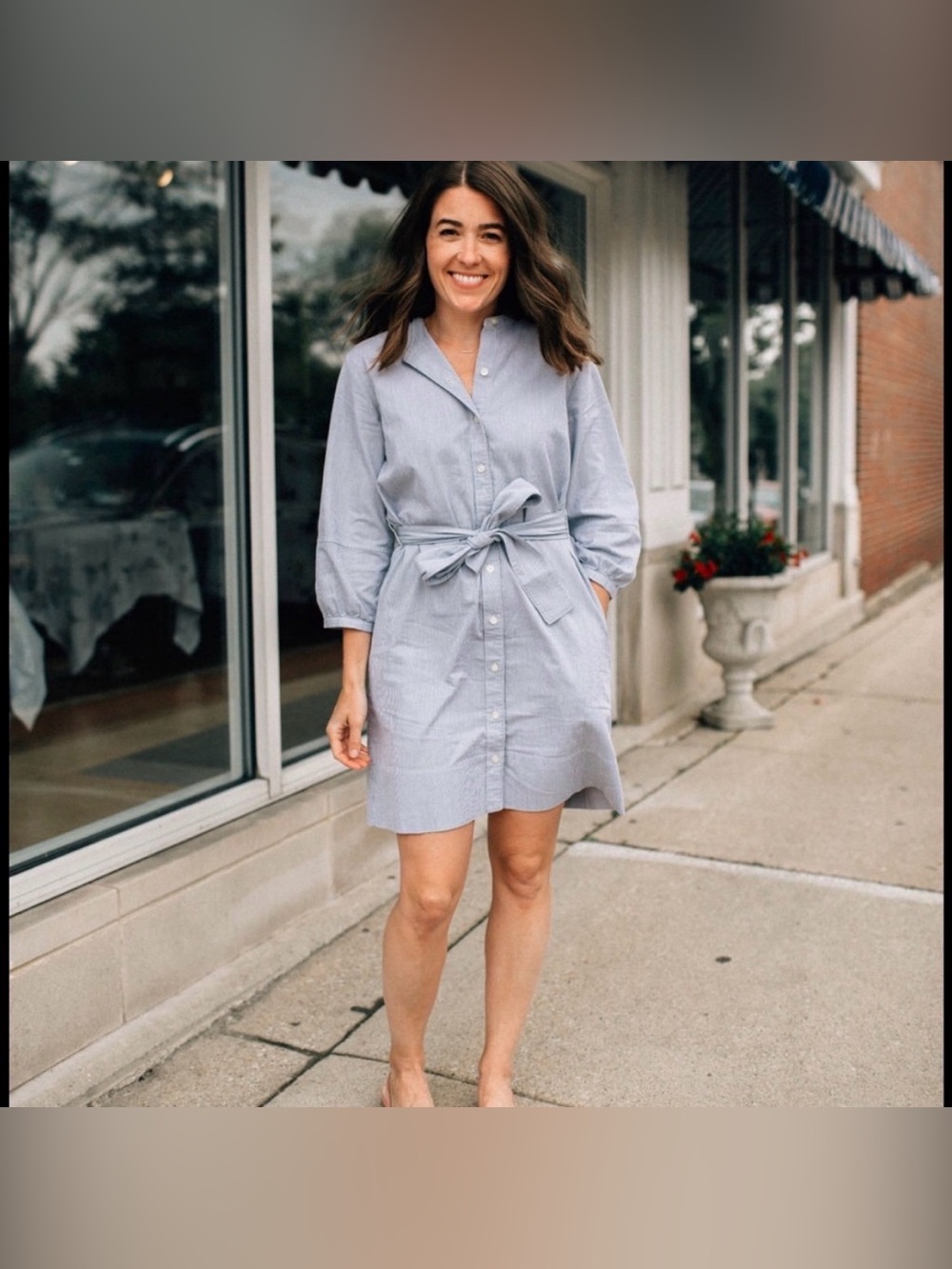 Everlane Striped Button Down 3/4 Sleeve Dress Size 2